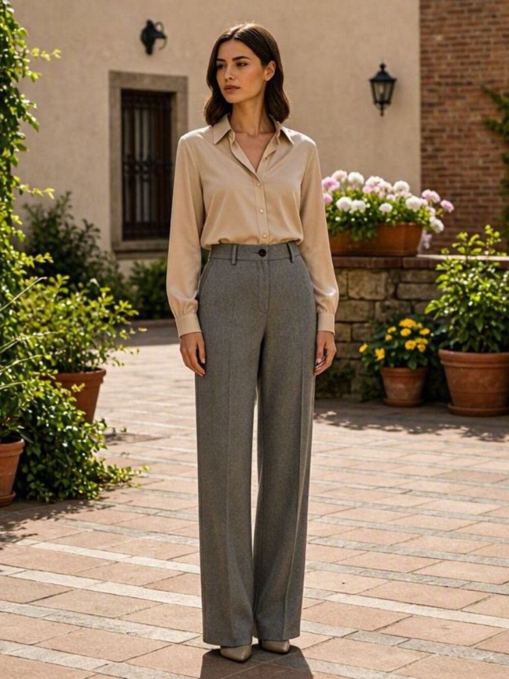 Foxcroft Tweed Look Relaxed Trousers Slacks Pants Button & Zip w/Side Pockets 10